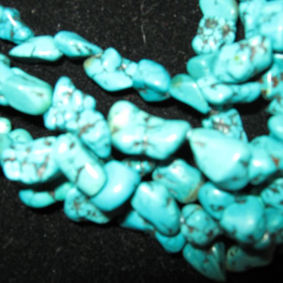 Preppy Turquoise  Natural Nugget 5 Stand Choker with Sterling Silver Clasp - Picture 2 of 5